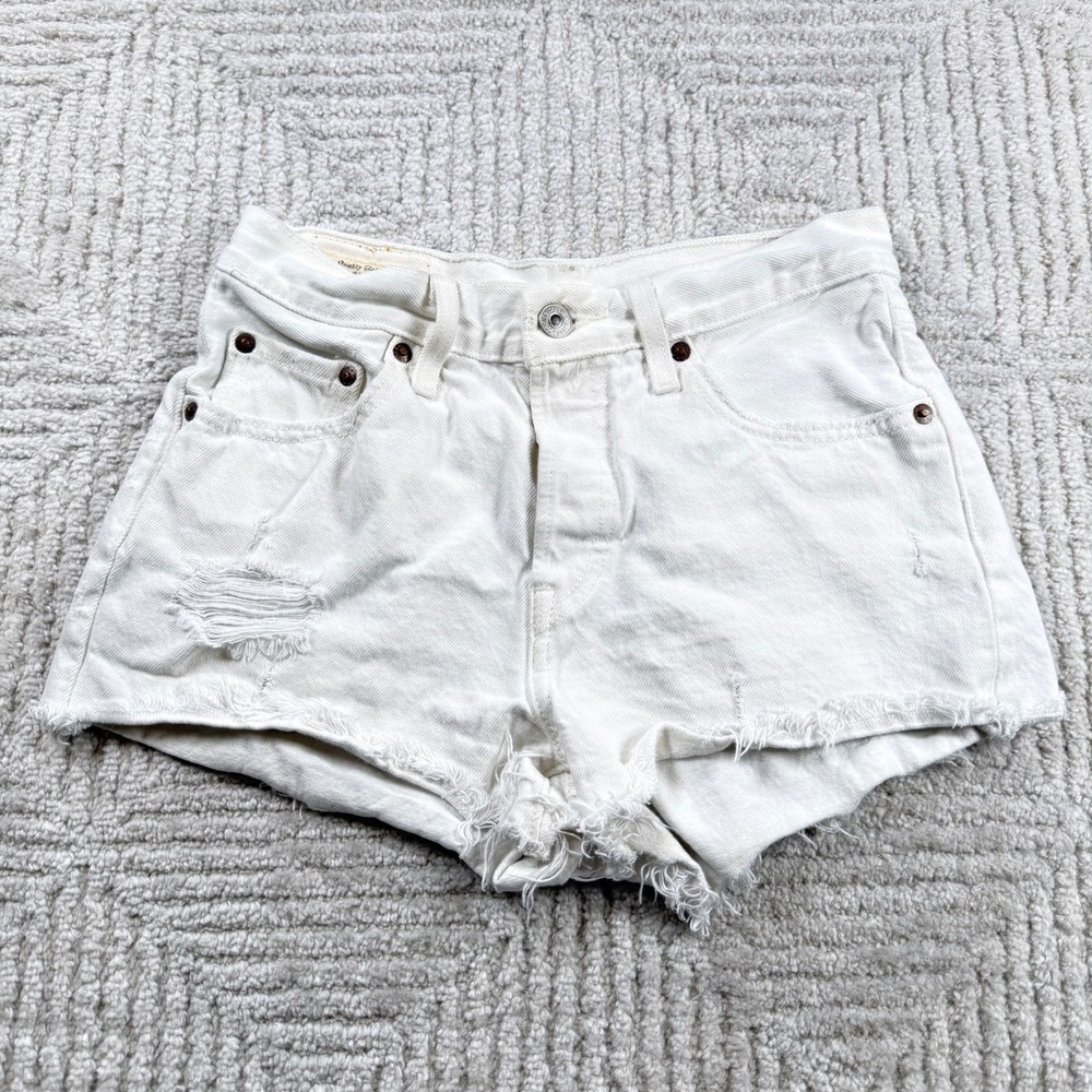 Levis Premium 501 Original Cutoff Shorts Women's 24 White Distressed High Rise